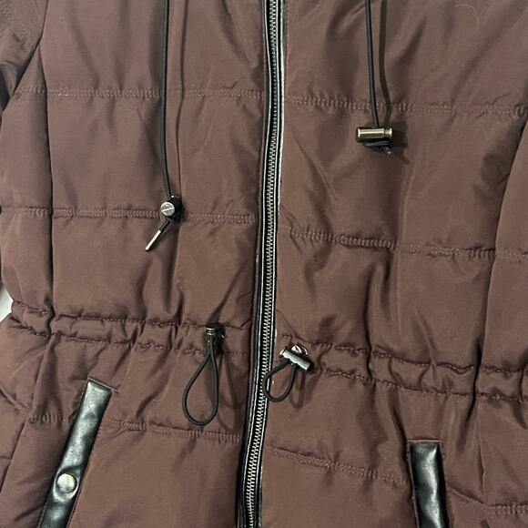 Old Navy Long Puffer Coat Womens Small Brown Winter Parka Fur Hood Insulated - Picture 10 of 13